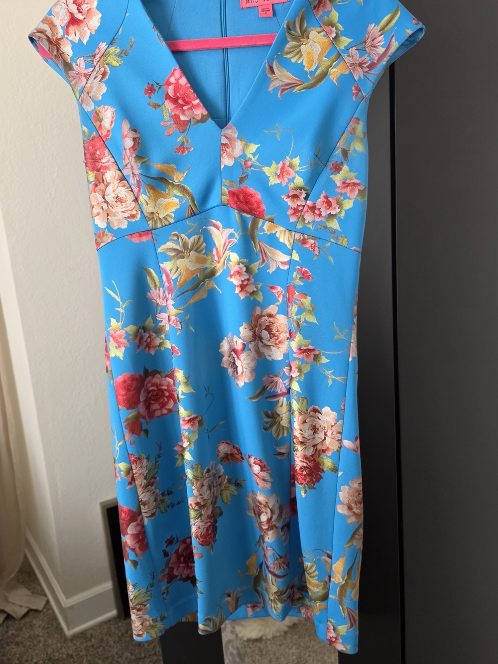 Betsey Johnson Bright Turquoise Floral V-Neck Dress